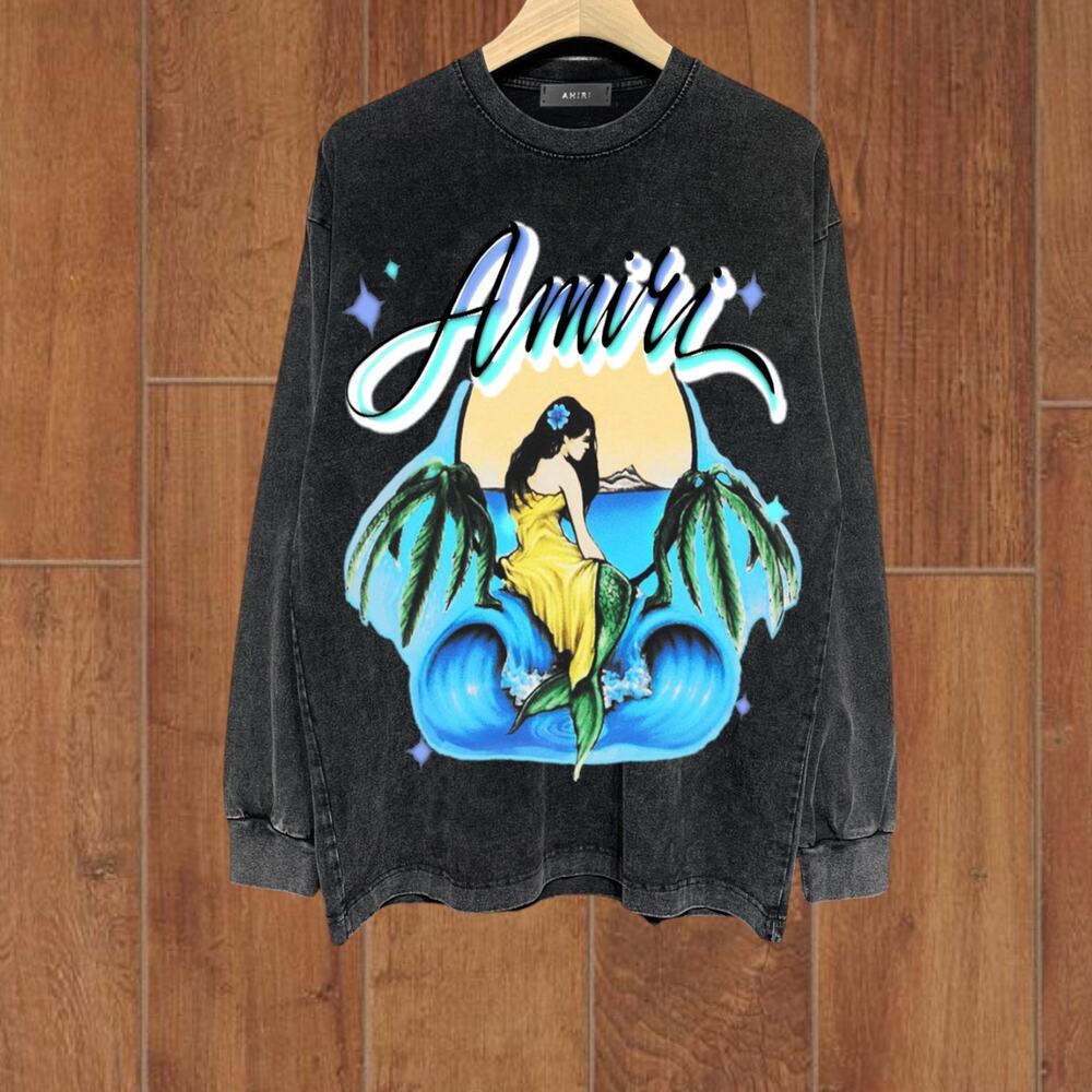 AMIRI Black Round Neck Long Sleeve Sweatshirt